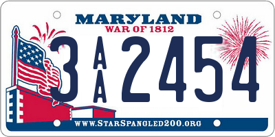 MD license plate 3AA2454