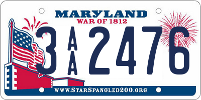 MD license plate 3AA2476