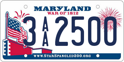 MD license plate 3AA2500