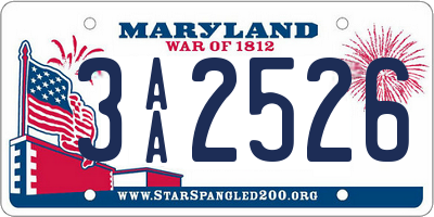 MD license plate 3AA2526