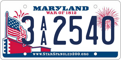 MD license plate 3AA2540