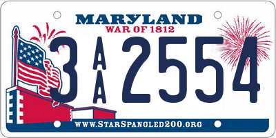 MD license plate 3AA2554