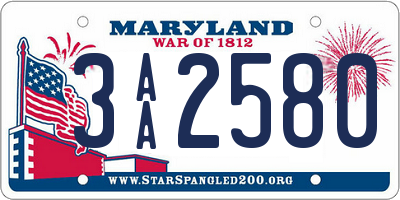 MD license plate 3AA2580