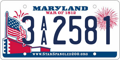MD license plate 3AA2581