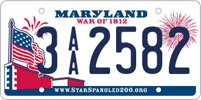 MD license plate 3AA2582