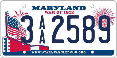 MD license plate 3AA2589