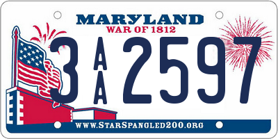 MD license plate 3AA2597