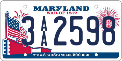 MD license plate 3AA2598