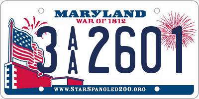 MD license plate 3AA2601