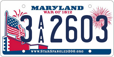 MD license plate 3AA2603