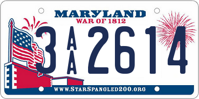 MD license plate 3AA2614