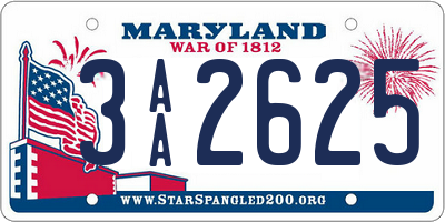 MD license plate 3AA2625