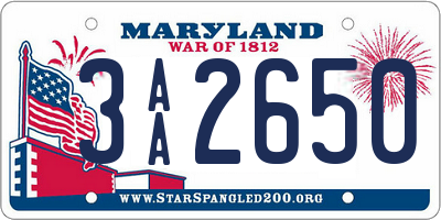 MD license plate 3AA2650