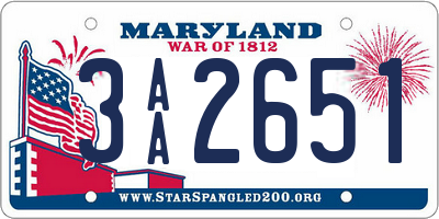 MD license plate 3AA2651