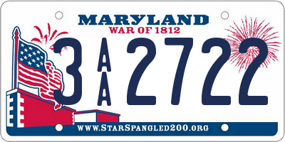 MD license plate 3AA2722