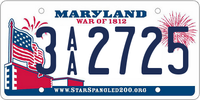 MD license plate 3AA2725