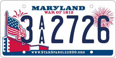 MD license plate 3AA2726