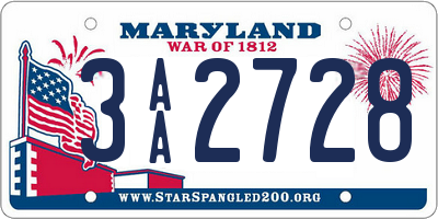 MD license plate 3AA2728