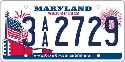 MD license plate 3AA2729