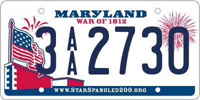 MD license plate 3AA2730