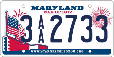 MD license plate 3AA2733