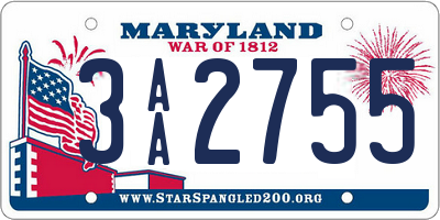 MD license plate 3AA2755