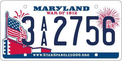 MD license plate 3AA2756