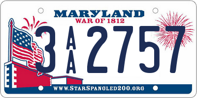 MD license plate 3AA2757