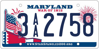 MD license plate 3AA2758