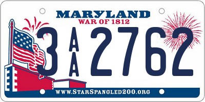 MD license plate 3AA2762