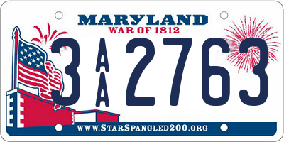 MD license plate 3AA2763