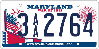 MD license plate 3AA2764
