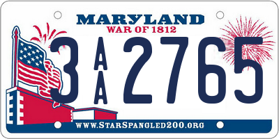 MD license plate 3AA2765