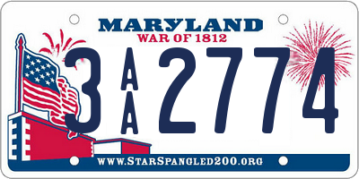 MD license plate 3AA2774