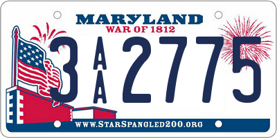 MD license plate 3AA2775