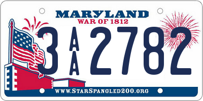 MD license plate 3AA2782