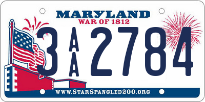 MD license plate 3AA2784