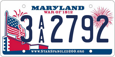 MD license plate 3AA2792