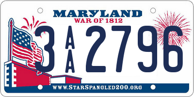 MD license plate 3AA2796