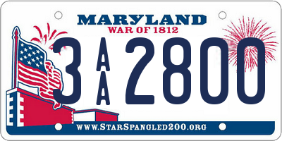 MD license plate 3AA2800