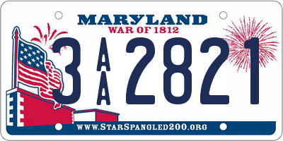 MD license plate 3AA2821