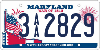 MD license plate 3AA2829