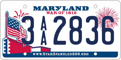 MD license plate 3AA2836