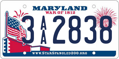 MD license plate 3AA2838