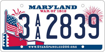 MD license plate 3AA2839