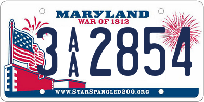 MD license plate 3AA2854