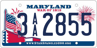 MD license plate 3AA2855