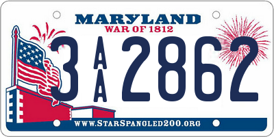 MD license plate 3AA2862