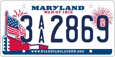 MD license plate 3AA2869