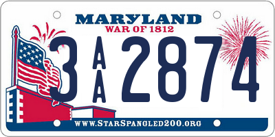 MD license plate 3AA2874